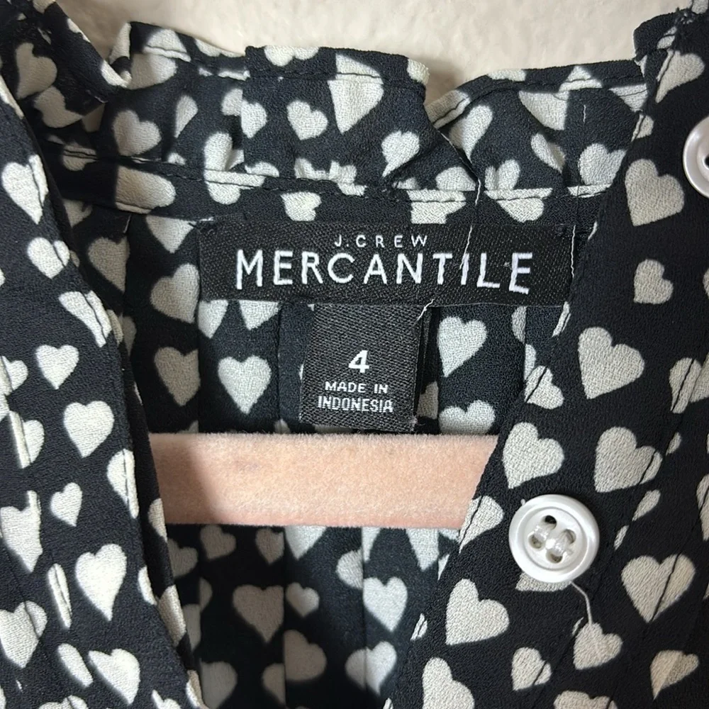 J. Crew Mercantile Black White Heart Pattern Ruffled Blouse Top size 4